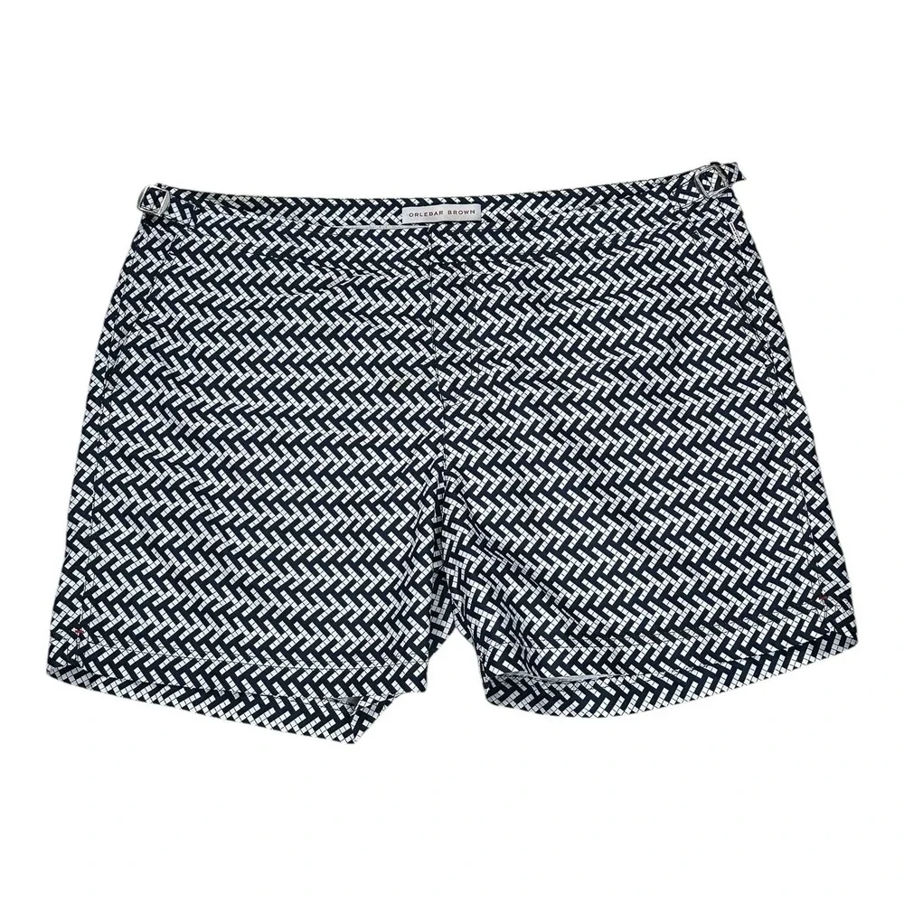 Orlebar Brown Bulldog Maro Navy Cloud Triangle Print Swim Trunks Size 40